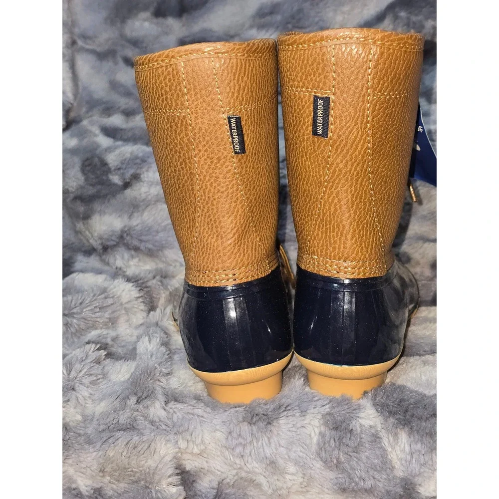 NWT JBU by Jambu Maplewood Waterproof Duck‎ Boots Tan Brown Navy Size 7